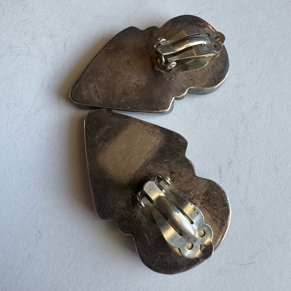 Elegant Sterling Silver Green Abalone and Black Onyx Clip Earrings 26.6g - Picture 5 of 15